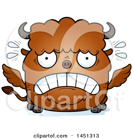 Clipart Graphic of a Cartoon Scared Winged Buffalo Character Mascot - Royalty Free Vector Illustration by Cory Thoman