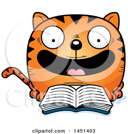 Clipart Graphic of a Cartoon Reading Cat Character Mascot - Royalty Free Vector Illustration by Cory Thoman