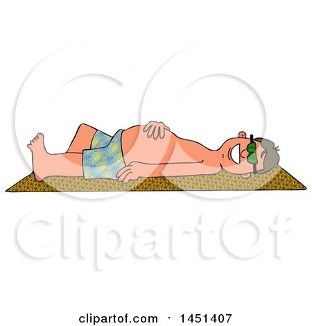 Clipart Graphic of a Cartoon Happy Caucasian Man Sun Bathing on a Beach Towel - Royalty Free Illustration by djart