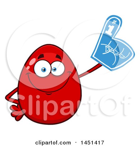 Clipart Graphic of a Cartoon Red Egg Mascot Character Wearing a Foam Finger - Royalty Free Vector Illustration by Hit Toon