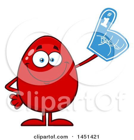 Clipart Graphic of a Cartoon Red Egg Mascot Character Wearing a Foam Finger - Royalty Free Vector Illustration by Hit Toon