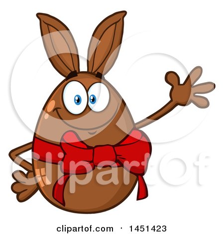 Clipart Graphic of a Cartoon Bunny Eared Chocolate Egg Mascot Waving - Royalty Free Vector Illustration by Hit Toon