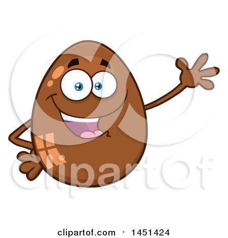 Clipart Graphic of a Cartoon Chocolate Egg Mascot Waving - Royalty Free Vector Illustration by Hit Toon