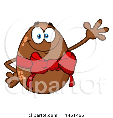Clipart Graphic of a Cartoon Chocolate Egg Mascot Wearing a Bow and Waving - Royalty Free Vector Illustration by Hit Toon