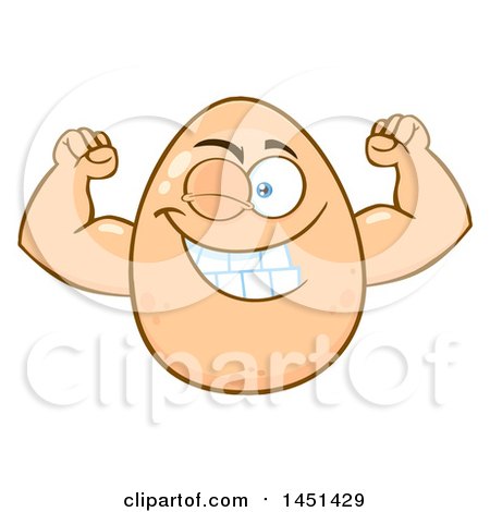 Clipart Graphic of a Cartoon Egg Mascot Character Flexing - Royalty Free Vector Illustration by Hit Toon