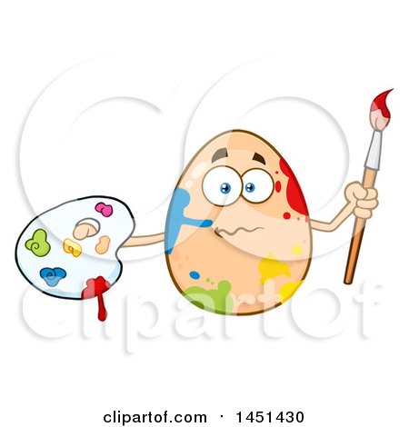 Clipart Graphic of a Cartoon Egg Mascot Character Splattered with Paint, Holding a Paintbrush and Palette - Royalty Free Vector Illustration by Hit Toon