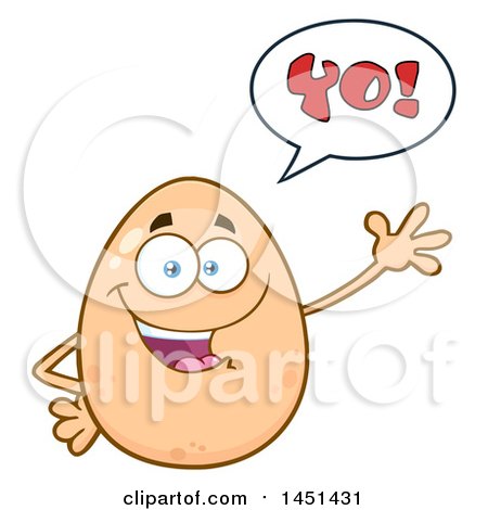 Clipart Graphic of a Cartoon Egg Mascot Character Waving and Saying Yo - Royalty Free Vector Illustration by Hit Toon