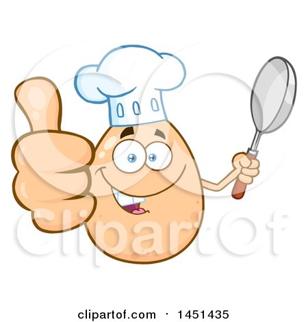 Clipart Graphic of a Cartoon Egg Chef Mascot Character Holding a Frying Pan and Giving a Thumb up - Royalty Free Vector Illustration by Hit Toon