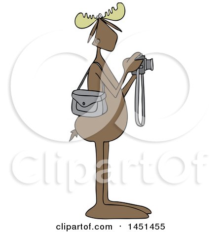 Clipart Graphic of a Cartoon Moose Photographer Taking Pictures with a Camera - Royalty Free Vector Illustration by djart