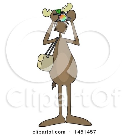 Clipart Graphic of a Cartoon Moose Photographer Wearing Sunglasses, Facing Front and Taking Pictures with a Camera - Royalty Free Vector Illustration by djart