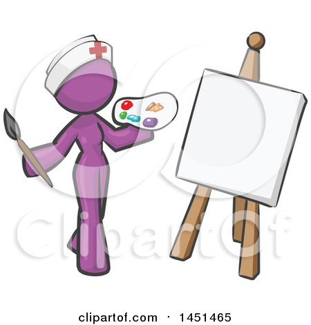 Clipart Graphic Of A Purple Design Mascot Nurse Woman Artist Painting A Portrait - Royalty Free Vector Illustration by Leo Blanchette