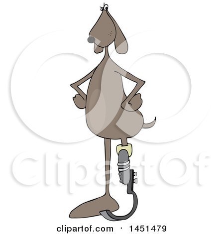 Clipart Graphic of a Cartoon Brown Dog Standing Upright with a Prosthetic Spring Leg - Royalty Free Vector Illustration by djart