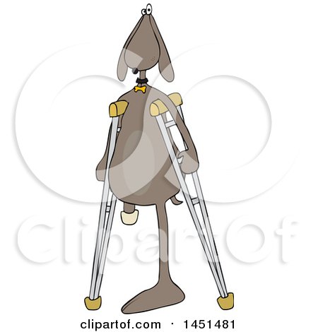 Clipart Graphic of a Cartoon Three Legged Dog Using Crutches - Royalty Free Vector Illustration by djart