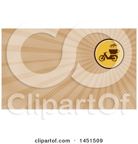 Clipart of a Retro Coffee Moped in a Circle and Brown Rays Background or Business Card Design - Royalty Free Illustration by patrimonio