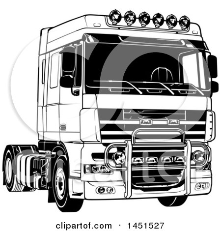 Clipart Graphic of a Black and White Big Rig Truck - Royalty Free Vector Illustration by dero