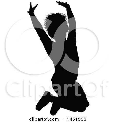 Clipart Graphic of a Black Silhouetted Little Boy Jumping - Royalty Free Vector Illustration by AtStockIllustration