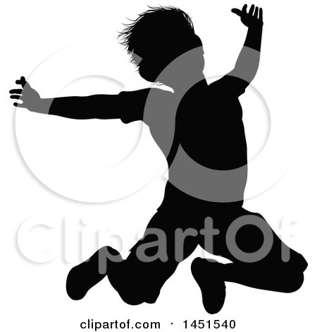 Clipart Graphic of a Black Silhouetted Little Boy Jumping - Royalty Free Vector Illustration by AtStockIllustration