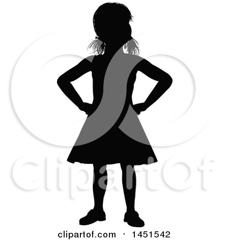 Clipart Graphic of a Black Silhouetted Little Girl with Her Hands on Her Hips - Royalty Free Vector Illustration by AtStockIllustration