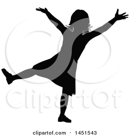 Clipart Graphic of a Black Silhouetted Little Girl Cheering - Royalty Free Vector Illustration by AtStockIllustration