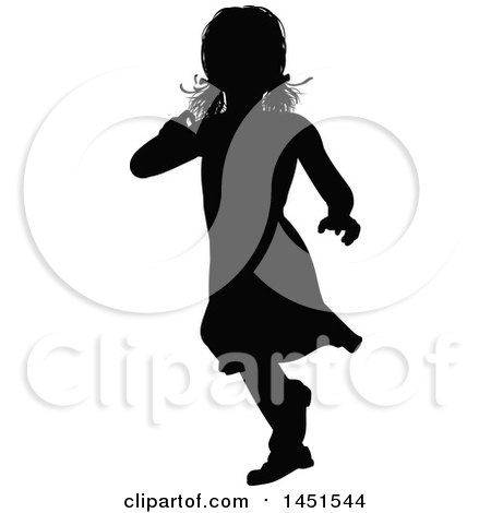 Clipart Graphic of a Black Silhouetted Little Girl Running - Royalty Free Vector Illustration by AtStockIllustration