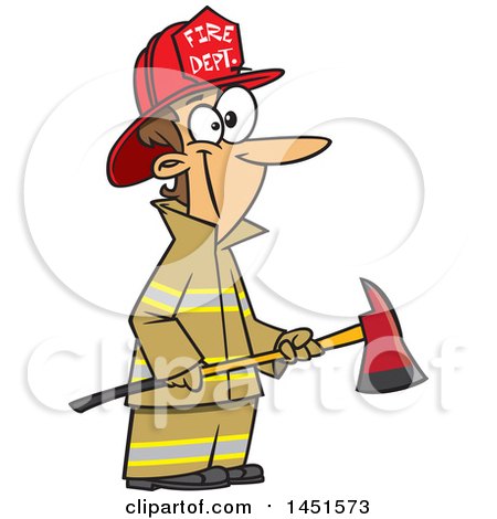 Clipart Graphic of a Cartoon White Woman Firefighter Holding an Axe - Royalty Free Vector Illustration by toonaday
