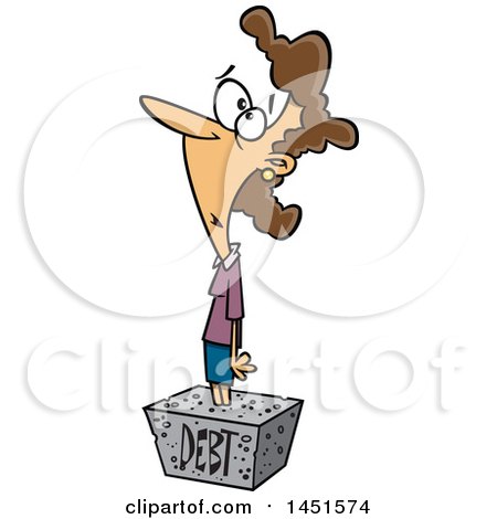 Clipart Graphic of a Cartoon White Woman Debtor Stuck in a Cement Block - Royalty Free Vector Illustration by toonaday