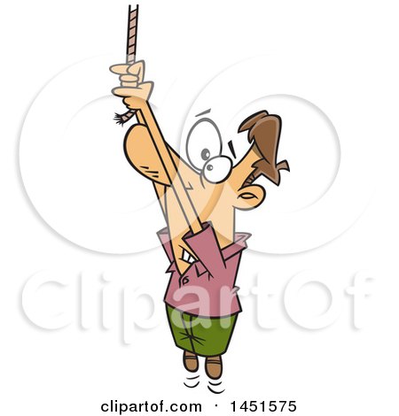 Clipart Graphic of a Cartoon White Man Hanging from a Rope End - Royalty Free Vector Illustration by toonaday