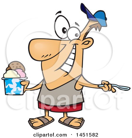 Clipart Graphic of a Cartoon White Man Enjoying a Treat on Ice Cream Day - Royalty Free Vector Illustration by toonaday