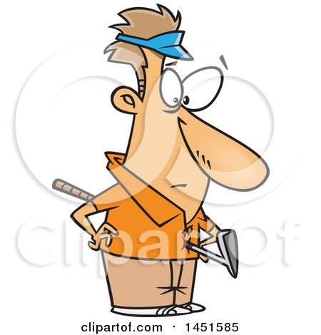 Clipart Graphic of a Cartoon White Man with a Golf Club Through His Torso - Royalty Free Vector Illustration by toonaday