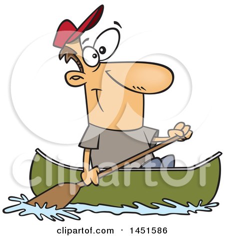 Clipart Graphic of a Cartoon Happy White Man Canoeing - Royalty Free Vector Illustration by toonaday