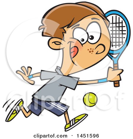 Clipart Graphic of a Cartoon White Boy Playing Tennis - Royalty Free Vector Illustration by toonaday