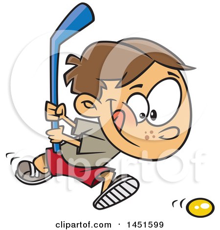 Clipart Graphic of a Cartoon White Boy Playing Floor Hockey - Royalty Free Vector Illustration by toonaday