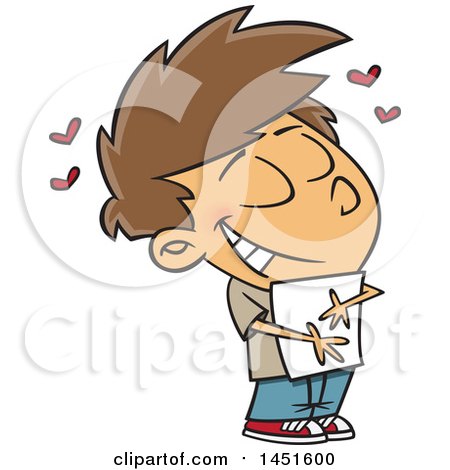 Clipart Graphic of a Cartoon White Boy Hugging a Class Hand out - Royalty Free Vector Illustration by toonaday