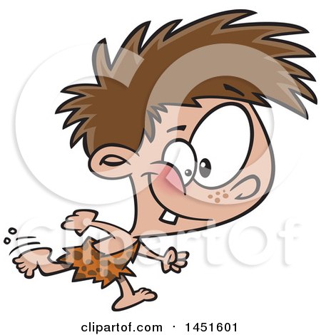 Clipart Graphic of a Cartoon Happy Caveman Boy Running - Royalty Free Vector Illustration by toonaday