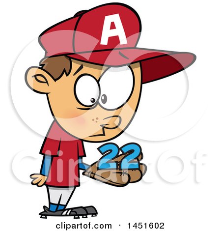Clipart Graphic of a Cartoon White Boy Baseball Player Holding a Catch 22 - Royalty Free Vector Illustration by toonaday