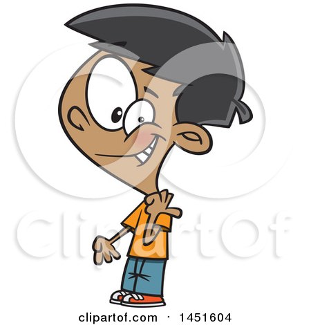 Clipart Graphic of a Cartoon Boy Pointing Back over His Shoulder - Royalty Free Vector Illustration by toonaday