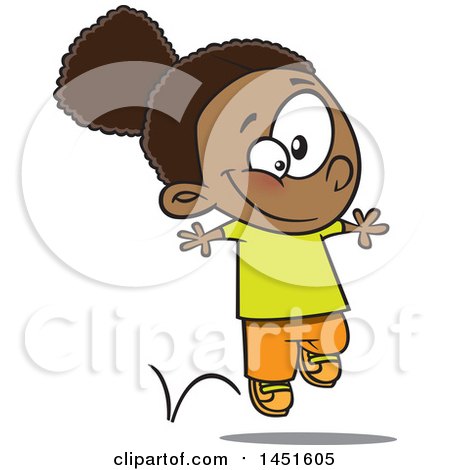 Clipart Graphic of a Cartoon Happy Black Girl Hopping - Royalty Free Vector Illustration by toonaday