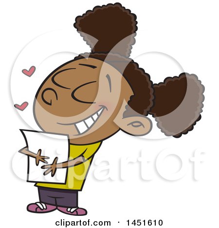 Clipart Graphic of a Cartoon Black Girl Hugging a Class Handout - Royalty Free Vector Illustration by toonaday
