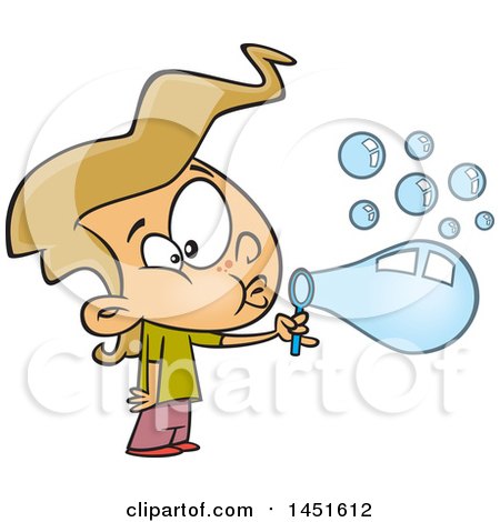 Clipart Graphic of a Cartoon Blond White Girl Blowing Bubbles - Royalty Free Vector Illustration by toonaday