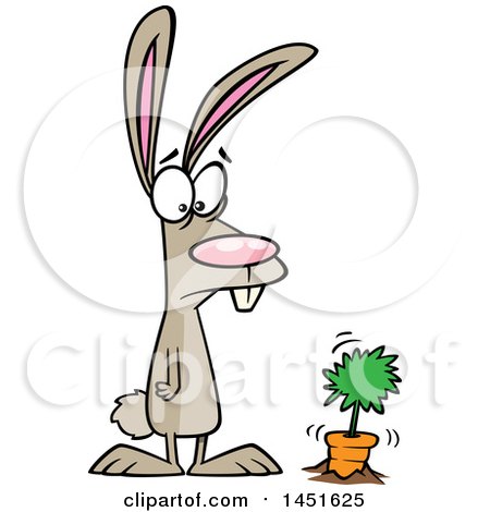 Clipart Graphic of a Cartoon Rabbit Staring at Its First Carrot in a Garden - Royalty Free Vector Illustration by toonaday