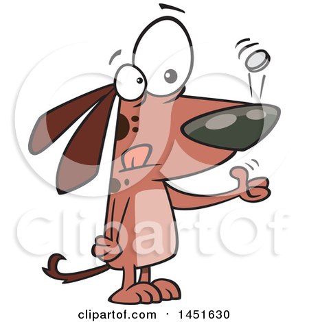 Clipart Graphic of a Cartoon Dog Flipping a Coin - Royalty Free Vector Illustration by toonaday