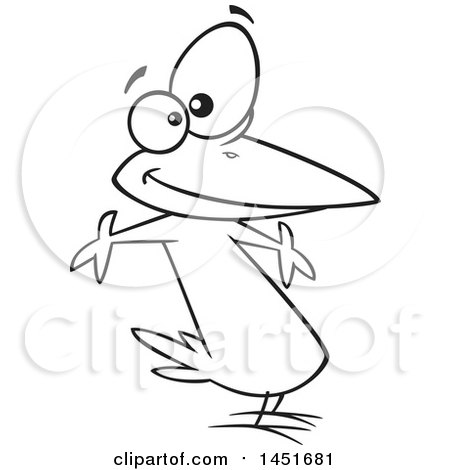 Clipart Graphic of a Cartoon Black and White Lineart First Bird - Royalty Free Vector Illustration by toonaday