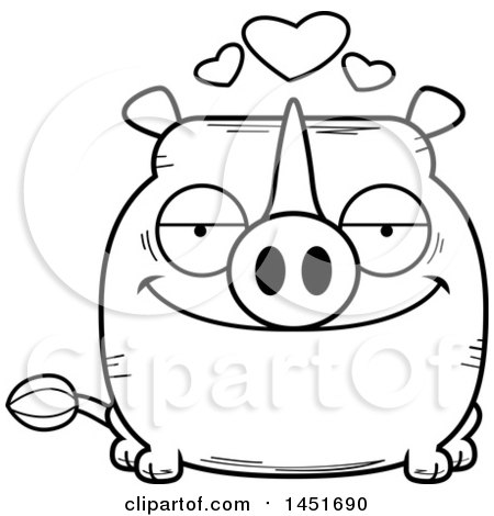 Clipart Graphic of a Cartoon Black and White Lineart Loving Rhinoceros Character Mascot - Royalty Free Vector Illustration by Cory Thoman