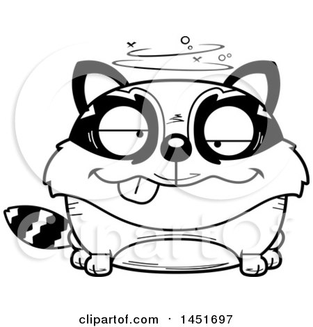 Clipart Graphic of a Cartoon Black and White Lineart Drunk Raccoon Character Mascot - Royalty Free Vector Illustration by Cory Thoman