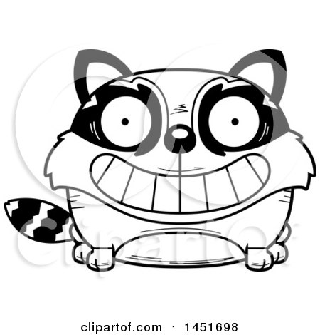 Clipart Graphic of a Cartoon Black and White Lineart Grinning Raccoon Character Mascot - Royalty Free Vector Illustration by Cory Thoman