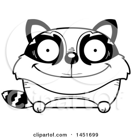 Clipart Graphic of a Cartoon Black and White Lineart Happy Raccoon Character Mascot - Royalty Free Vector Illustration by Cory Thoman