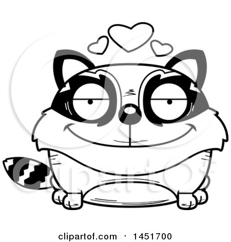 Clipart Graphic of a Cartoon Black and White Lineart Loving Raccoon Character Mascot - Royalty Free Vector Illustration by Cory Thoman