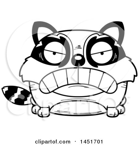 Clipart Graphic of a Cartoon Black and White Lineart Mad Raccoon Character Mascot - Royalty Free Vector Illustration by Cory Thoman