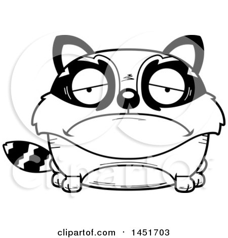Clipart Graphic of a Cartoon Black and White Lineart Sad Raccoon Character Mascot - Royalty Free Vector Illustration by Cory Thoman