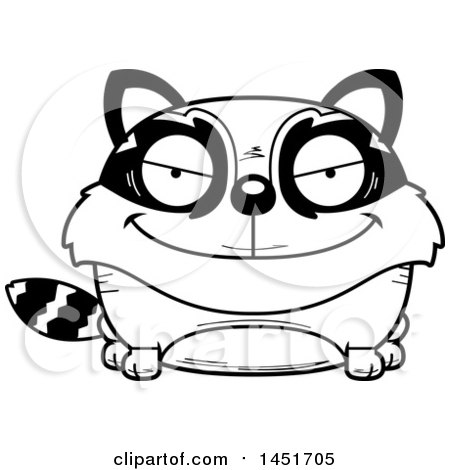 Clipart Graphic of a Cartoon Black and White Lineart Sly Raccoon Character Mascot - Royalty Free Vector Illustration by Cory Thoman